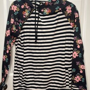 AMPERSAND AVE Black and gray Striped Floral Hoodie